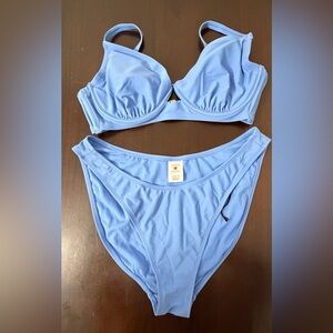 Shade & Shore Blue Bikini Set Underwire Top High Waist Bottom Size Large